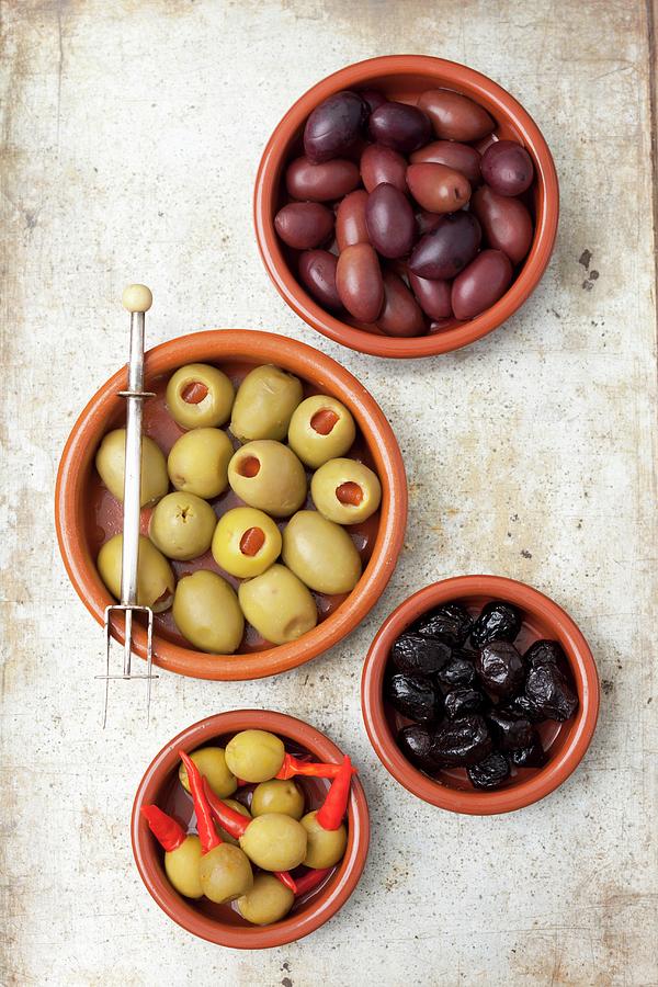 Various Olives: Dried, Kalamata, Stuffed With Pepper And Stuffed With Piri Piri Photograph by Rua Castilho