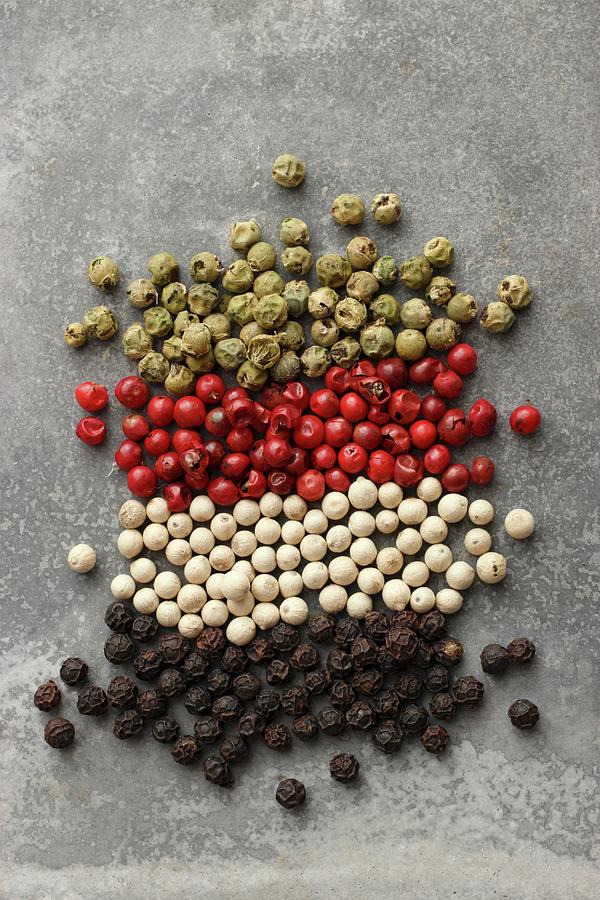 Various Peppercorns black, White, Pink, Green Photograph by Petr Gross