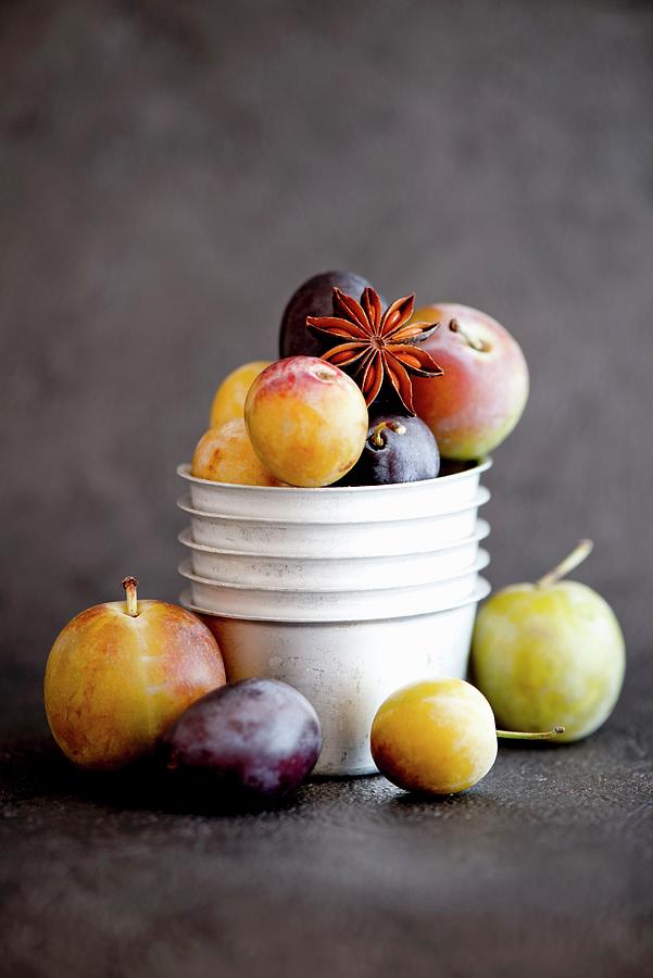 Various Plums From Alsace With Star Anise Photograph by Jamie Watson