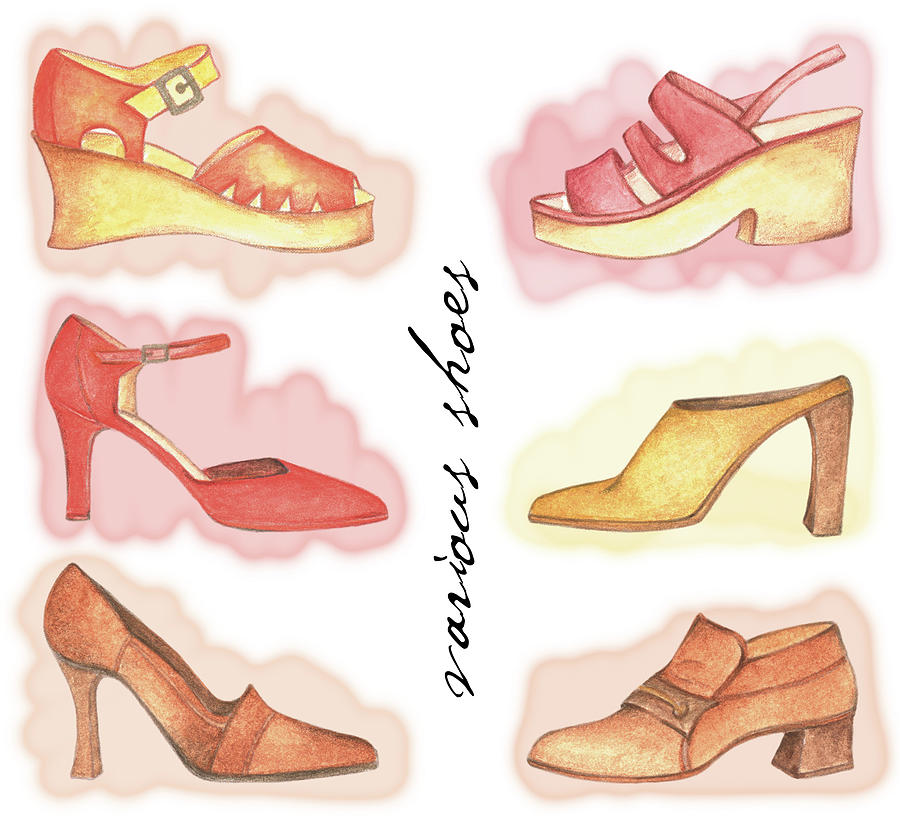 Shoes Painting - Various Shoes 2 by Maria Trad