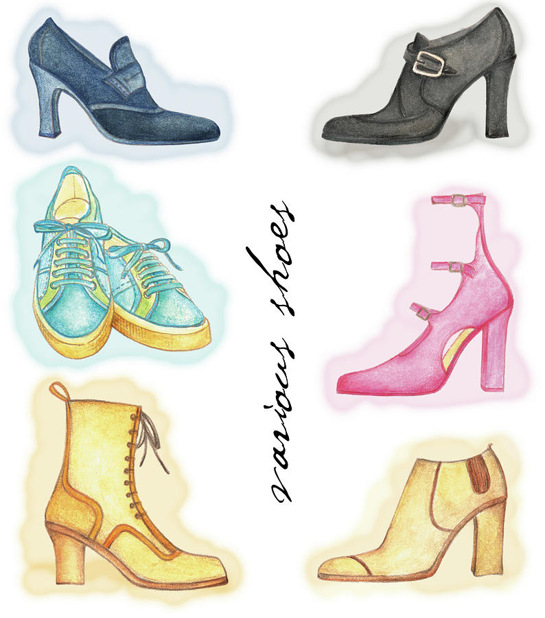 Shoes Painting - Various Shoes 3 by Maria Trad