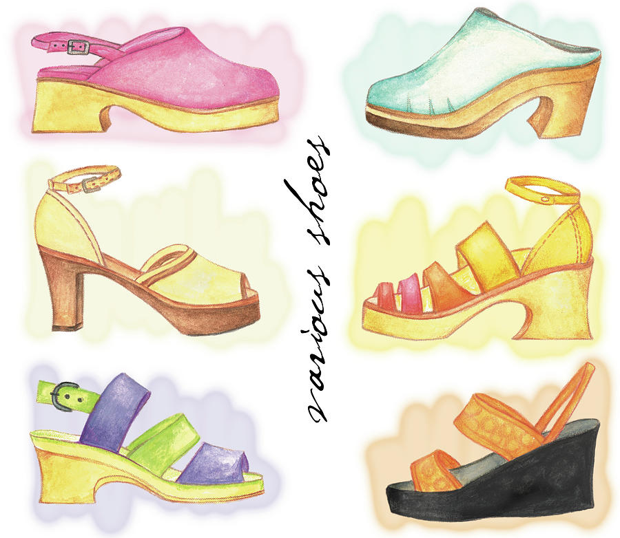 Shoes Painting - Various Shoes by Maria Trad
