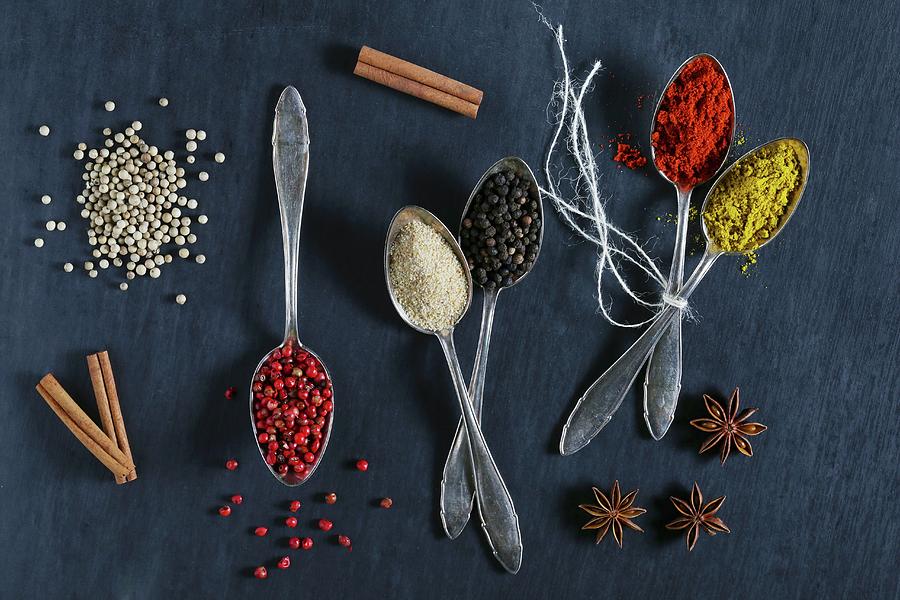 Various Spices On Spoons Photograph by Lydie Besancon