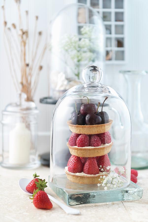 Various Tartlets With Summer Fruits Under A Glass Cloche Photograph by Komar