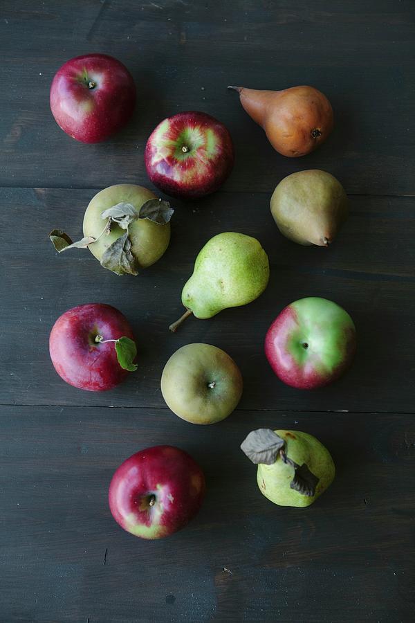 Various Types Of Apples And Pears seen From Above Photograph by Debra Cowie
