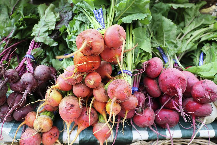 Various Types Of Beetroot In Bundles At A Market Photograph by Bayle Doetch