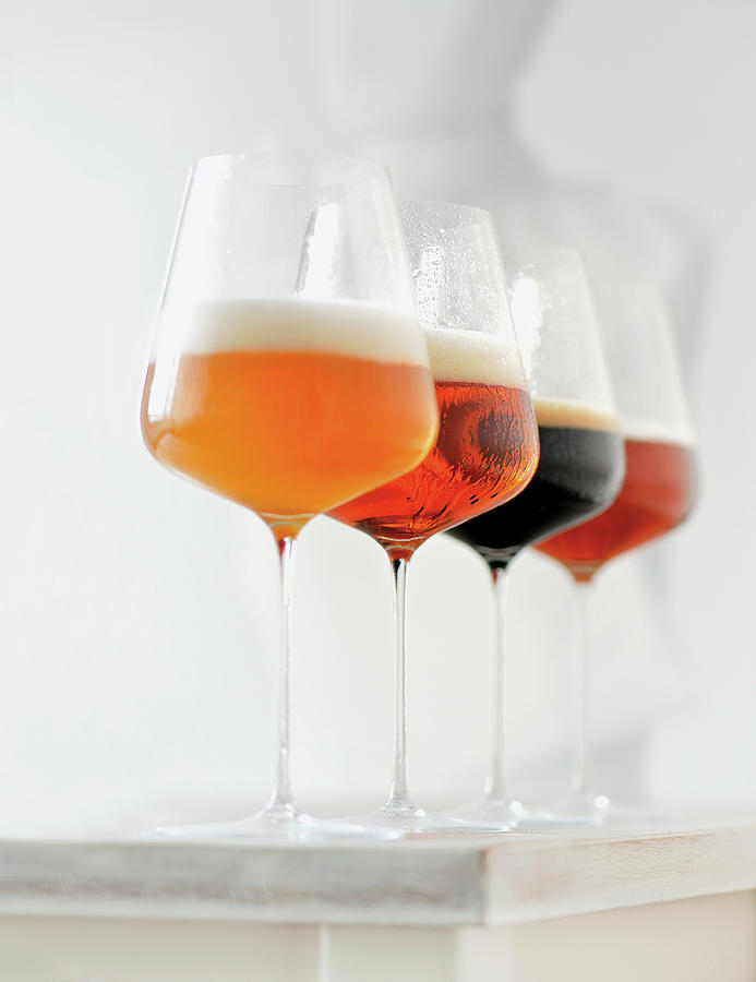 Various Types Of Craft Beer In Glasses Photograph by Tre Torri