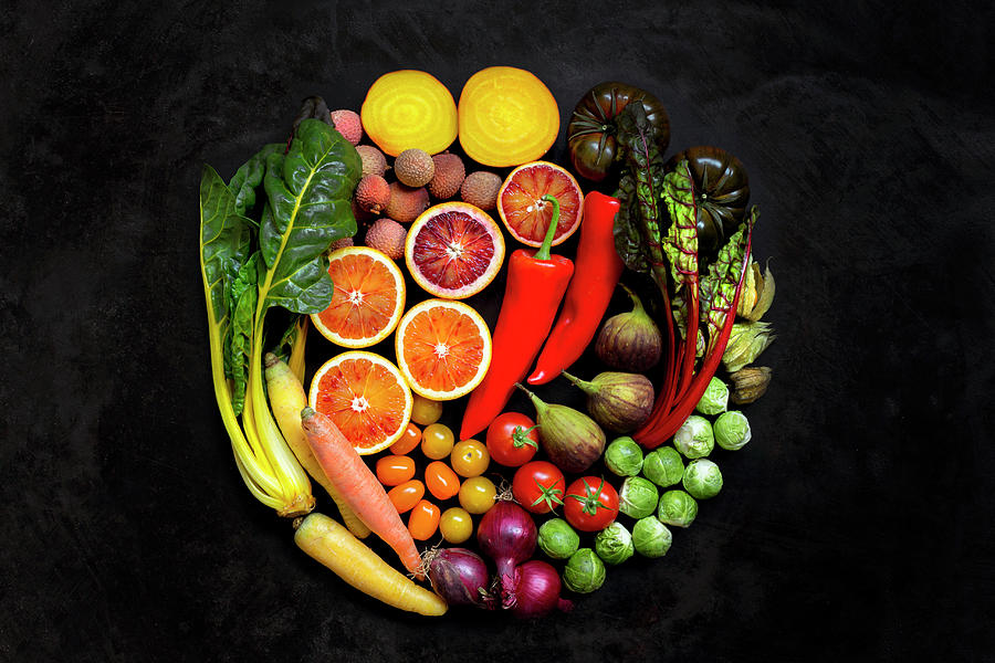 Various Types Of Fruit And Vegetables Arranged In A Circle Photograph by Sabine Lscher