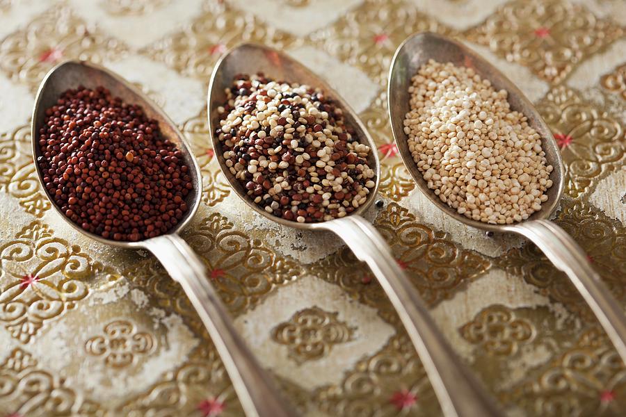 Various Types Of Quinoa On Three Spoons Photograph by Olga Miltsova