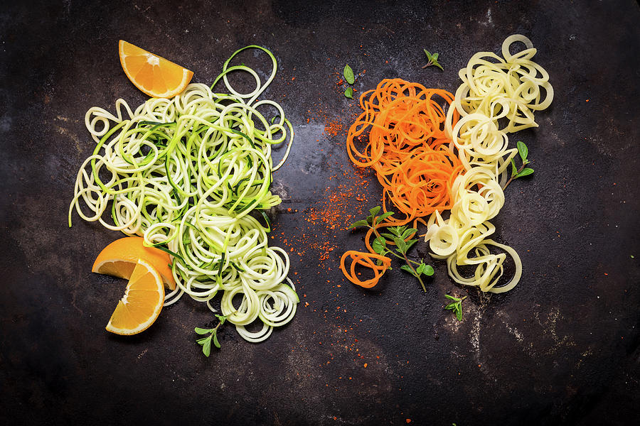 Various Vegetable Spirals coodles, Zoodles, Potatoes Photograph by Eising Studio