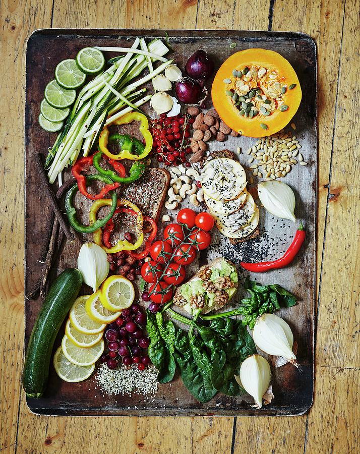 Various Vegetables On A Vintage Tray Healthy Greens Photograph by Fanny Rdvik