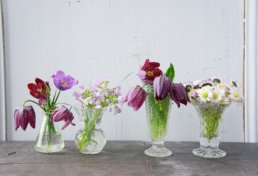 Various Wildflowers In Vintage-style Vases Photograph by Martina Schindler