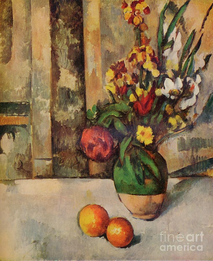 Vase De Fleurs Et Pommes, C19th Drawing by Print Collector