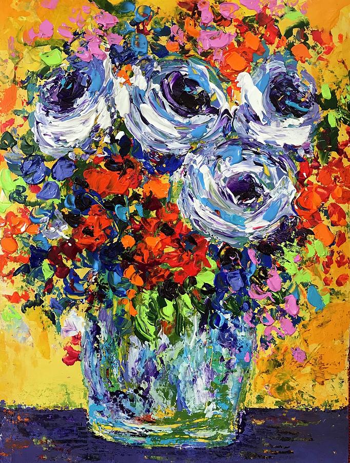 Vase Flowers Painting by Meenakshi Sinha