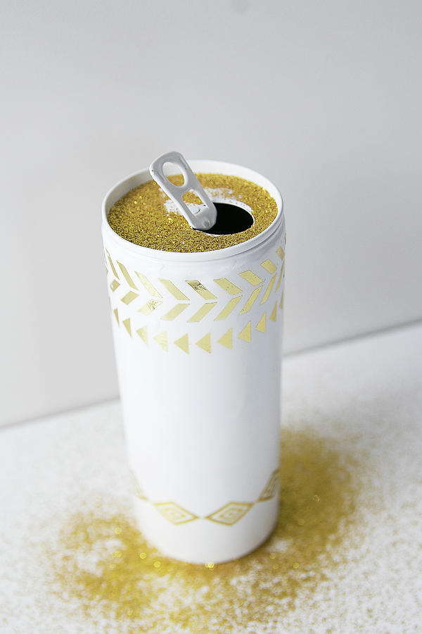 Vase Hand-made From Can Using Golden Adhesive Pattern Photograph by Astrid Algermissen