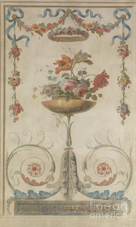 Vase Of Flowers Resting On Foliate Drawing by Heritage Images