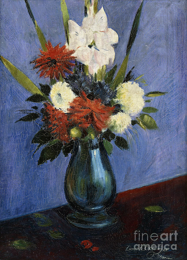 Vase Of Flowers With Gladiola And Dahlias; Blumenvase Mit Gladiolen Und Dahlien Painting by Oskar Schlemmer