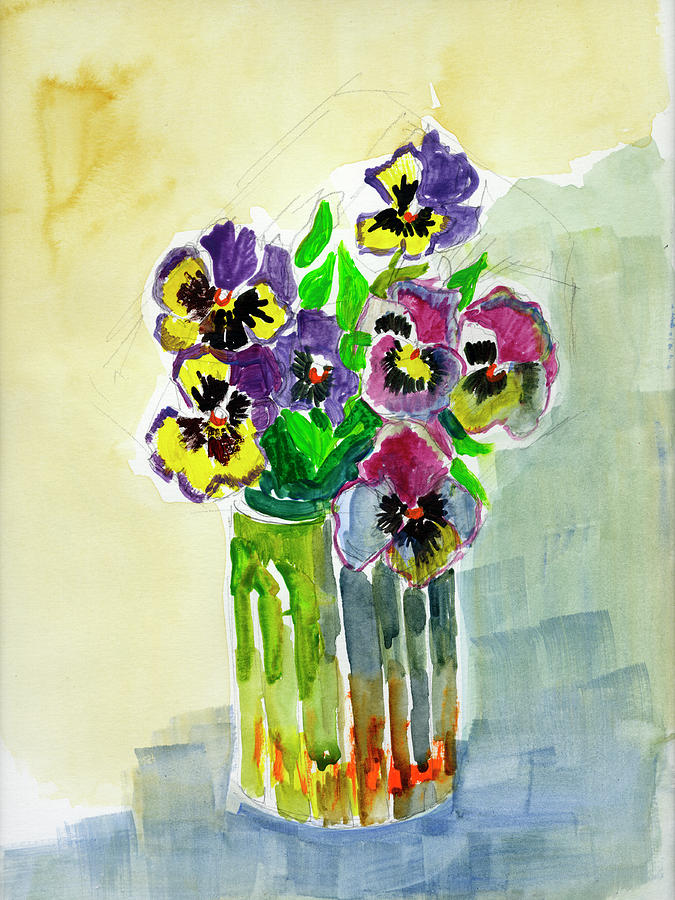 Still Life Painting - Vase Of Pansies by Diane McClary Still Life Painting - Vase Of Pansies by Diane McClary