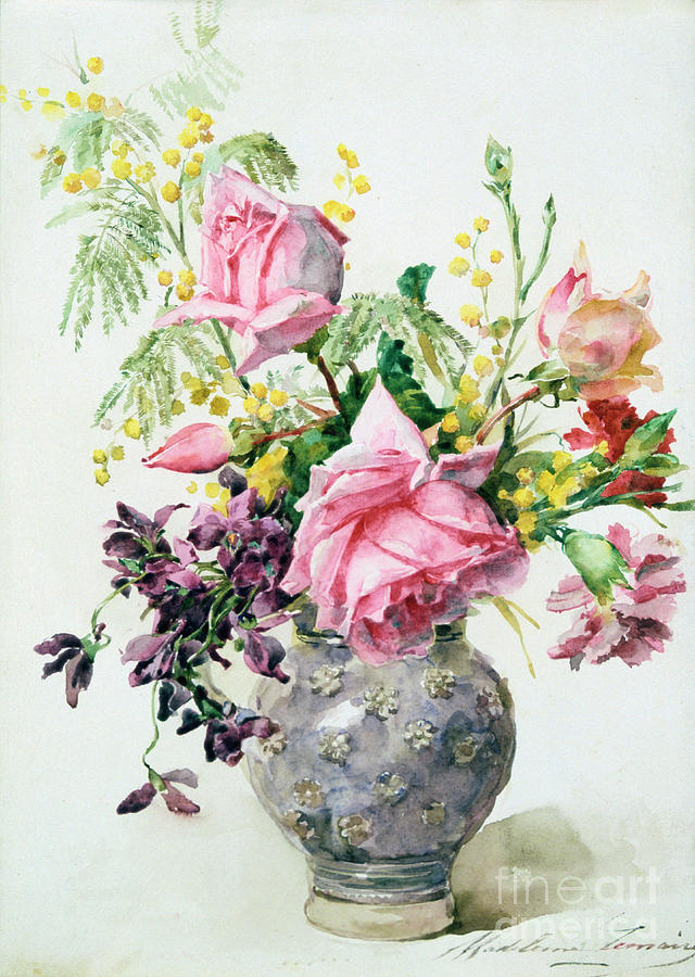 Vase Of Roses, C1865-1928. Artist Drawing by Print Collector