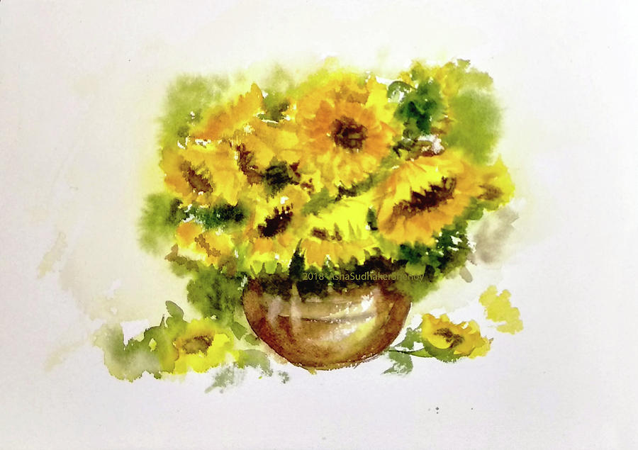 Vase of sunflowers Painting by Asha Sudhaker Shenoy