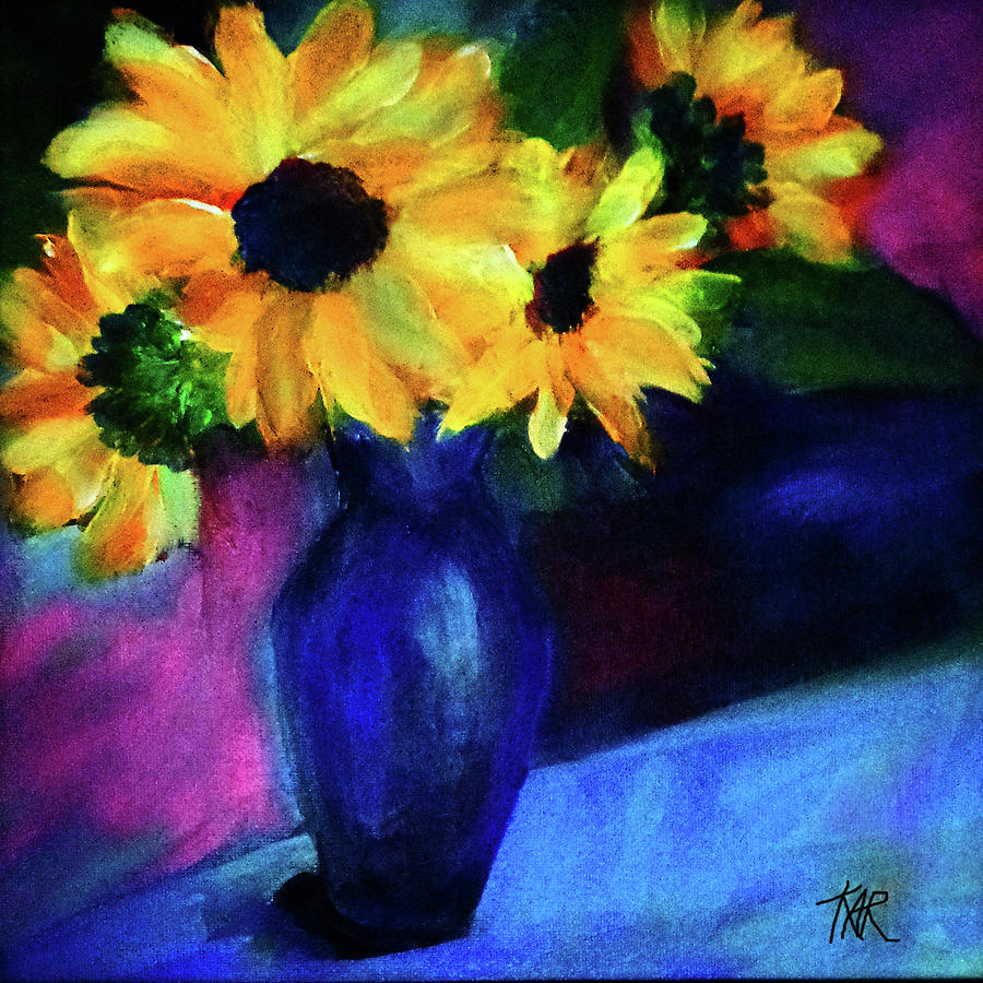 Flowers Painting - Vase of Yellow Flowers by Art by Kar Flowers Painting - Vase of Yellow Flowers by Art by Kar