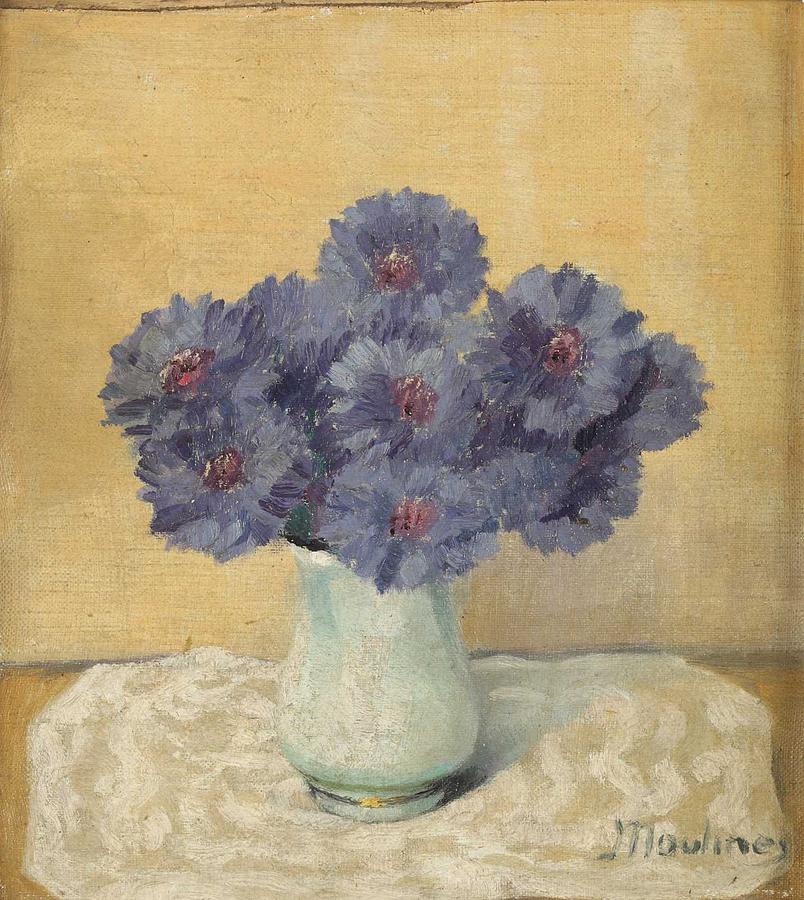 Spring Painting - Vase with Cornflowers by Ernest Moulines 1870-1942 by Ernest Moulines