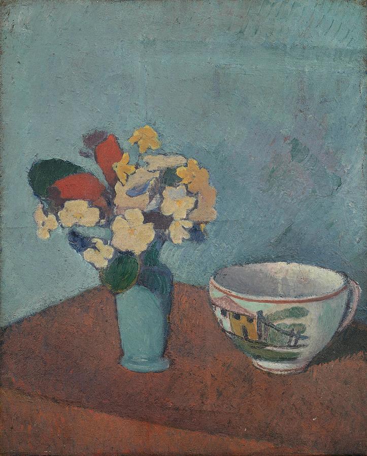 Emile Bernard Painting - Vase with Flowers and Cup. by Emile Bernard -1868-1941-