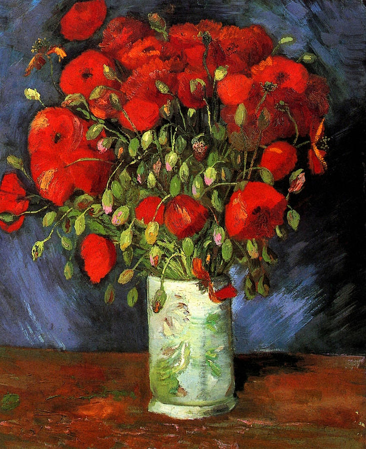 Vase with Red Poppies Painting by 