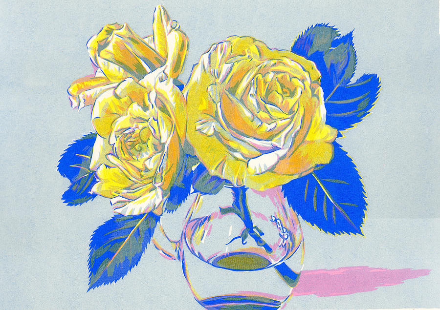 Vase With Yellow Roses Art Print Mixed Media By Vitali Komarov