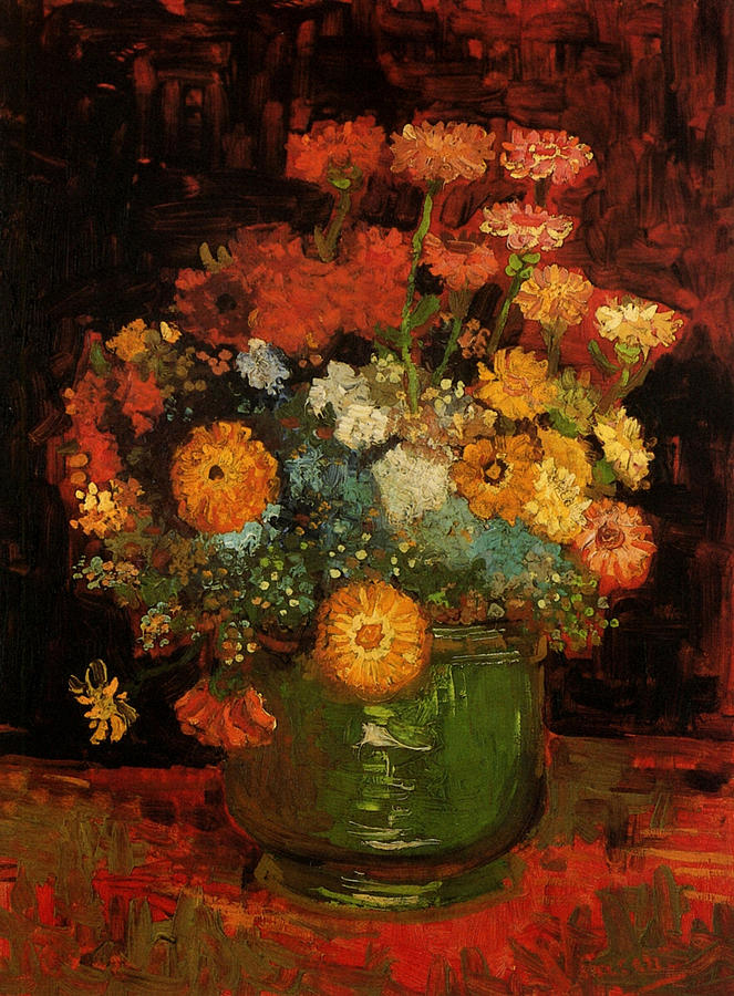 Vase with Zinnias Painting by 