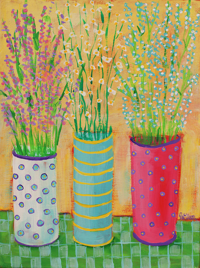 Vase Painting - Vases 3 - Pink Blue Pink by Pat Olson Fine Art And Whimsy