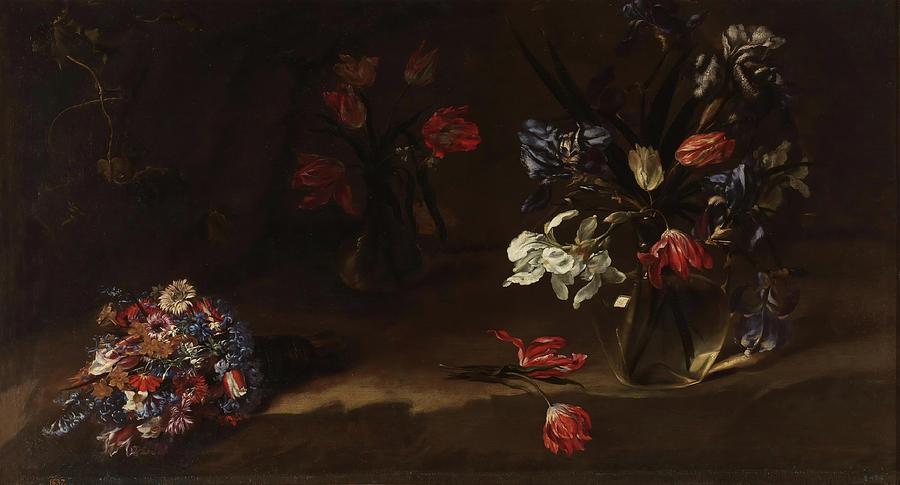 Vases of flowers. 1640 - 1642. Oil on canvas. Painting by Mario dei Fiori -1603-1673-