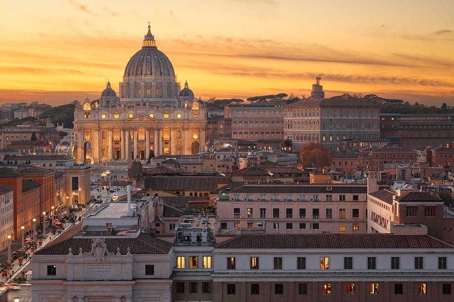 Architecture Photograph - Vatican City Skyline With St. Peters by Sean Pavone