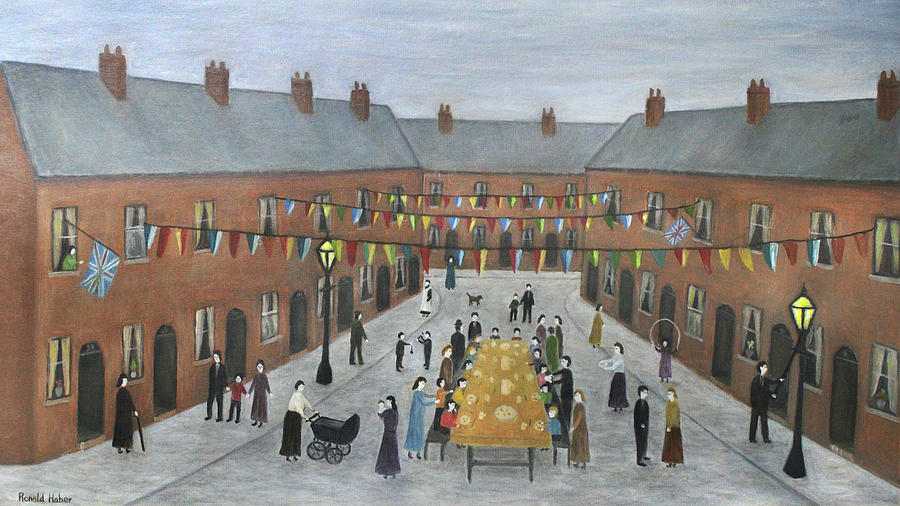      Ve Day Street Party Celebration - Salford Painting by Ronald Haber
