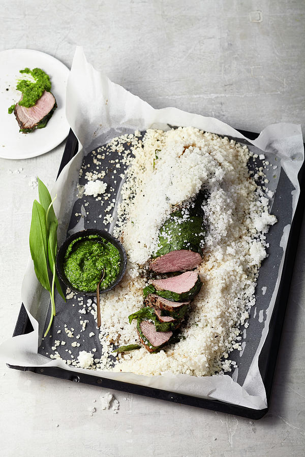 Veal Fillet Cooked In Wild Garlic And Sea Salt Photograph by Ulrike Holsten / Stockfood Studios
