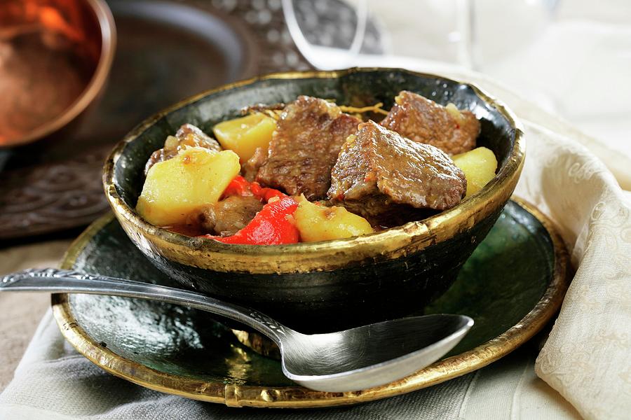 Veal Goulash With Peppers And Potatoes hungary Photograph by Gastromedia