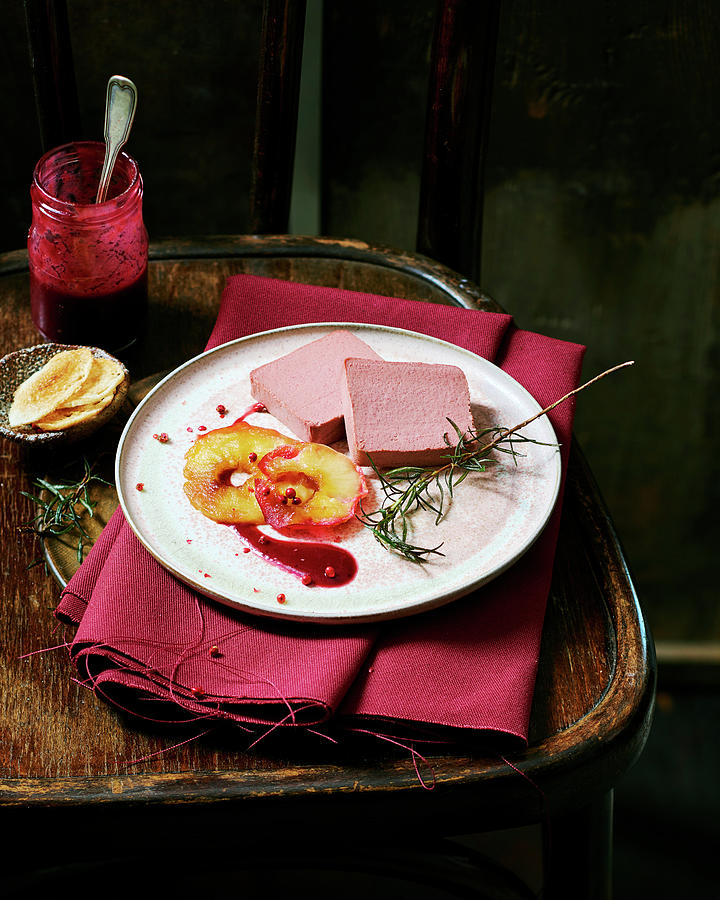 Veal Liver Pate With Fried Peaches And Cranberry Sauce Photograph by Miha Lorencak