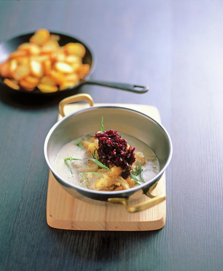 Veal Tripe In Verjus With A Red Shallot Compote And Fried Potatoes Photograph by Jalag / Michael Boyny