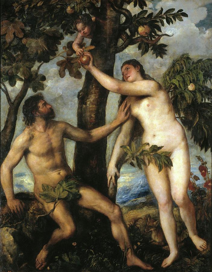 Titian Painting - Vecellio di Gregorio Tiziano / Adam and Eve, ca. 1550, Italian School. by Titian -c 1485-1576-