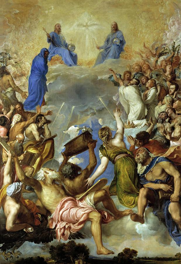 Vecellio di Gregorio Tiziano / Glory, 1551-1554, Italian School. MARY MAGDALENE. VIRGIN MARY. Painting by Titian -c 1485-1576-