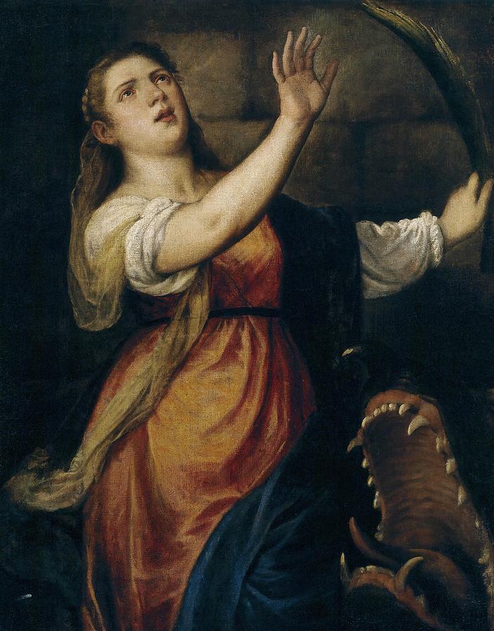 Vecellio di Gregorio Tiziano -Workshop of- / Saint Margaret, ca. 1574. TIZIANO TALLER. Painting by Titian -c 1485-1576-