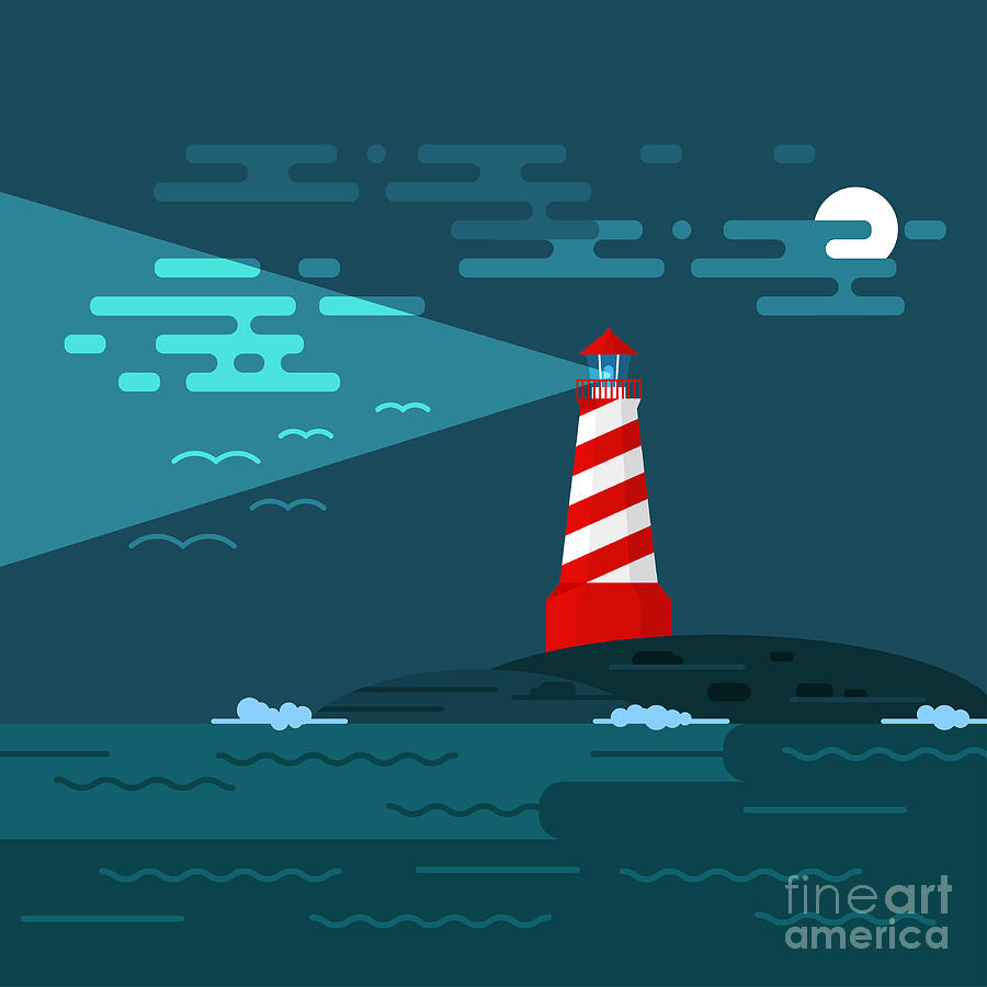 Beam Digital Art - Vector Background With Lighthouse Sea by Curiosity Beam Digital Art - Vector Background With Lighthouse Sea by Curiosity