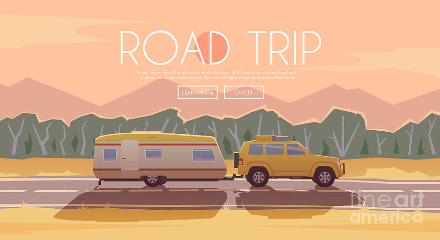 Camping Digital Art - Vector Flat Web Banner On The Theme by Red Monkey Camping Digital Art - Vector Flat Web Banner On The Theme by Red Monkey
