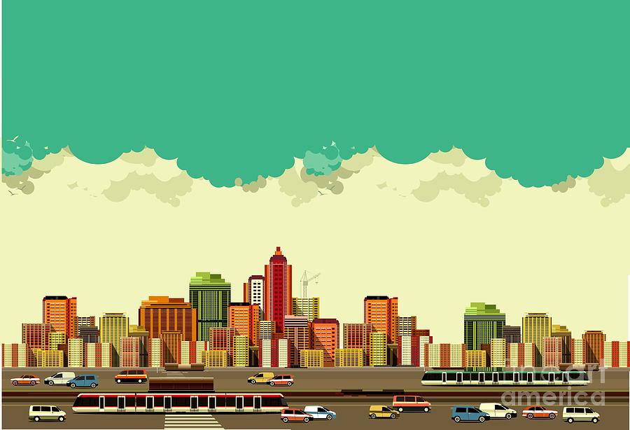 Bus Digital Art - Vector Illustration Big City Panoramic by Marrishuanna Bus Digital Art - Vector Illustration Big City Panoramic by Marrishuanna