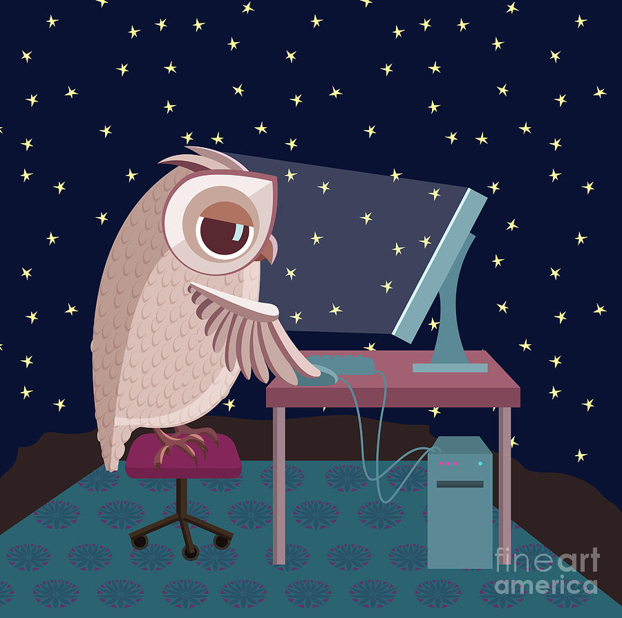 Vector Illustration Owl Working Digital Art By Satika - Pixels