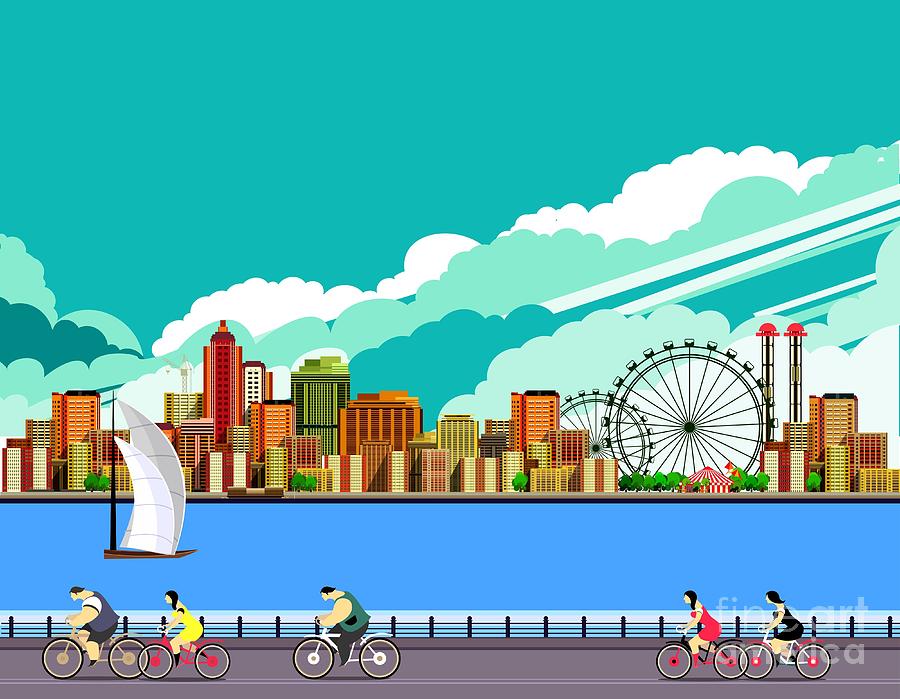 Commercial Digital Art - Vector Illustration Promenade Ride by Marrishuanna Commercial Digital Art - Vector Illustration Promenade Ride by Marrishuanna