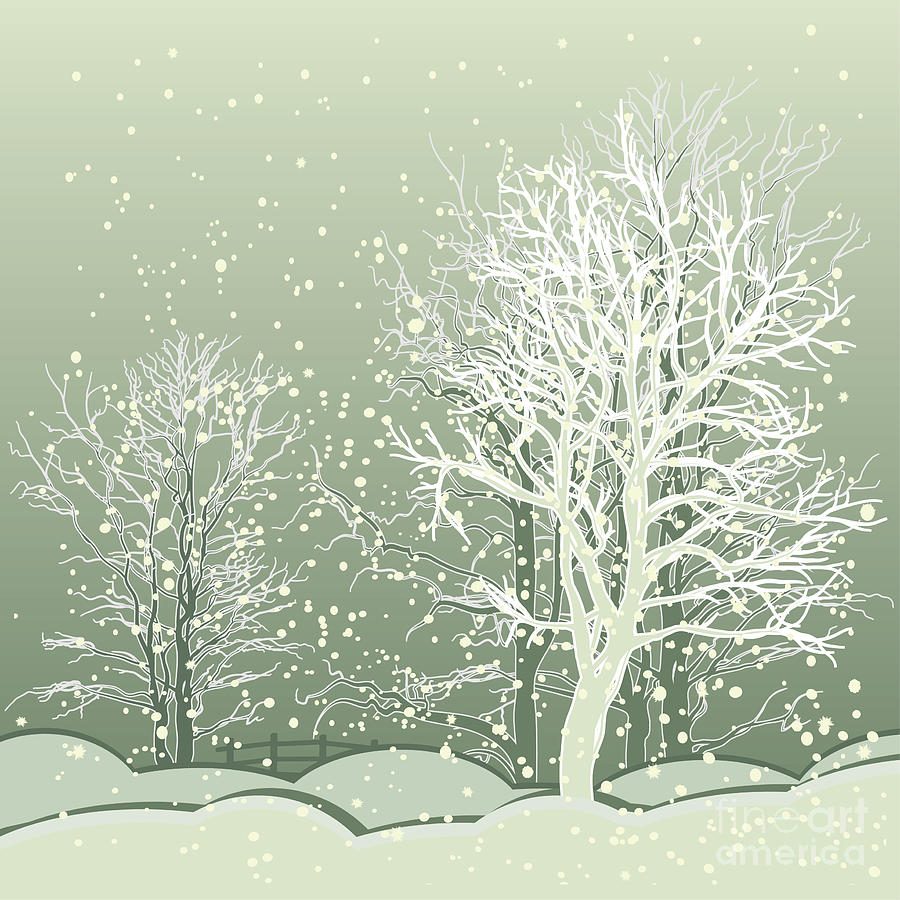 Beauty Digital Art - Vector Of Winter Scene With Forest by Bstr-1 Beauty Digital Art - Vector Of Winter Scene With Forest by Bstr-1