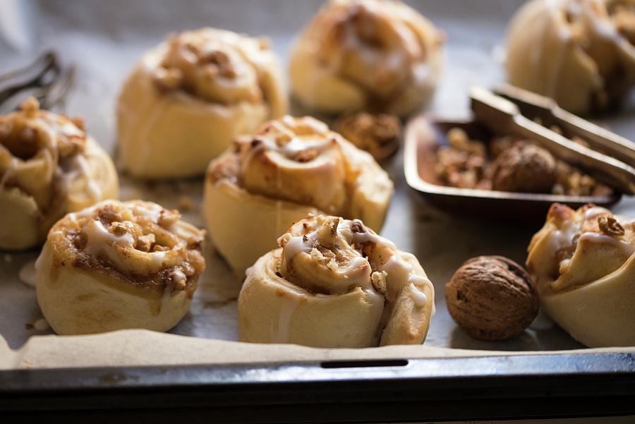 Vegan Apple And Walnut Snails With Icing Photograph by Kati Neudert