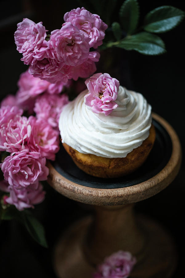 Vegan Apricot Cupcakes With Rose Water And Vanilla Frosting Photograph by Kati Neudert