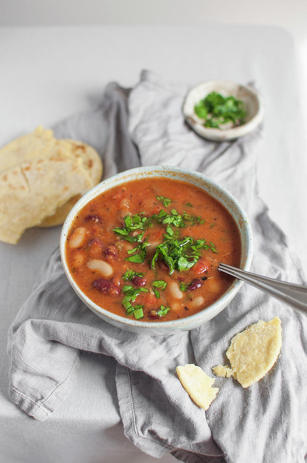 Vegan Bean Soup red And White Beans Made With Vegetable Stock, Onion, Tomatoes, Jalapeno And Chipotle Photograph by Kachel Katarzyna